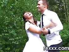 Hot Russian Bride Is Fucked By Fiancee And His Friends In The Wood