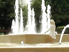 Blonde Made To Bath In Public Fountain