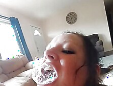 Blue Eyed Brunette Blowing Baby Bubbles Keeps It In Throat Whole Time!