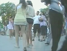 Couple Of Smokin Brunettes In An Upskirt Public Square Ass Video