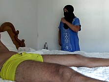 My step mom with hijab caught me while I masturbated مدام ليلى مع عيل في سن ابنها