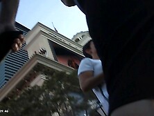 Upskirt - Girl in Black Dress and Heels