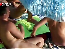 Beach Secretly watching.  Hard core group-sex in a beach swingers camp