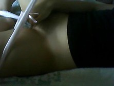 Rubbing her love tunnel with Pants on