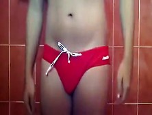 Red Aussiebum Speedo Wank