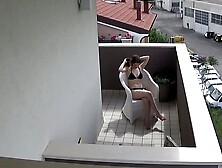 Spying my teeny neighbour masturbating on her balcony