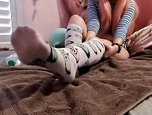 Youngster Tickles her own Feet and Likes Rubbing Oil on her Small Feet