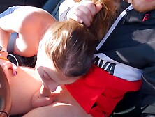 Cute Brunette Sucks Dick In Car