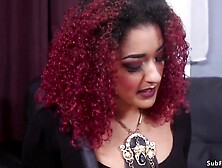 Muslced tattooed dude D Arclyte hires professional femdom an unshaved redhead black Daisy Ducati and then that babe gives him pe