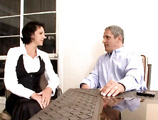 Sexy and severe educator in ebony nylons spanks youthful booties