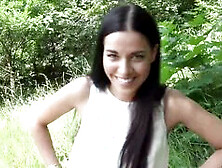 Beauty Big Haired Dark Hair Getting Rough Dick Outdoor And Facial