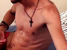 Amateur Gay Hunk Jacking Off & Shooting Big Load On Bed