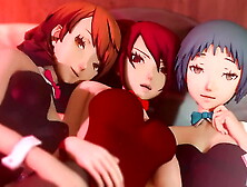 Fuuka, Yukari, and Mitsuru's hard core group fuck (Persona three cartoon)
