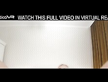 Solo blonde slut Aura Sin masturbation with a massive dildo in VR.
