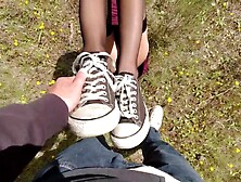 TINDER DATE : Cute Alt Cutie gives Fantastic Footjob (POV) in Mini Suit & Converse Sneakers in Public