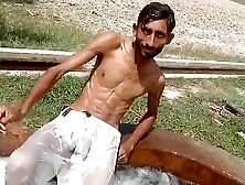 Desi Villager Bathing