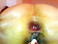 Gigantic anal bottle and dildo fucked Latina