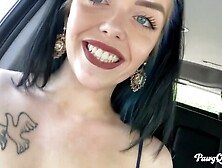 Lusty doll with impressive melons Pawg Queen poses in the car