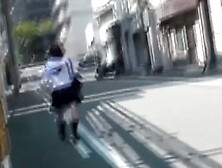 Redhead Japanese With Short Hair Is Peeing On The Streets