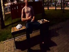 Dude Pulls Cock Out On The Park Bench And Jerks Off