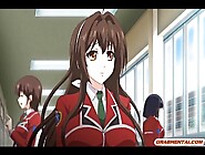 Busty Japanese hentai schoolgirl standing fucked and creampie