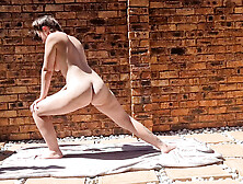 Sexy babe doing nude outdoor yoga