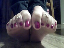 Purple Toenails And Toerings Tease