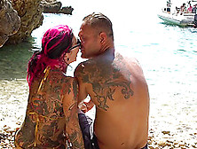 Tattooed Guy Gives The Chick An Anal Drilling On The Sunny Beach