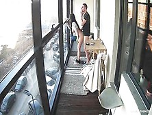 Busty Teen In Hot Smoking Action On The Balcony