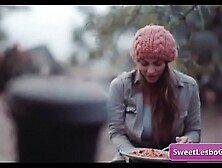 Sexy teen lesbian hotties Gianna Dior, Shyla Jennings lick each other and make out in a tent at night