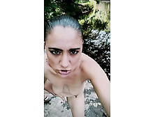 Big ass girl playing naked at the lake