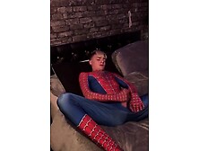 Horny Twink Is Spider Man Costume Is Jerking Off On Webcam Show