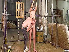 Blond Thin Chap Fastened Up And Waxed By His Slavemaster Slavemaster