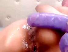 Anal love on that purple dildo