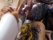 Burlesque Tattooed Minxs Large Boobs Thong-on Bang