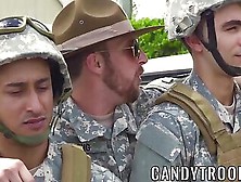 Army Studs Swap Blowjobs Before Outdoor Interracial