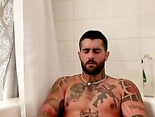 Tattooed Hunk Jerks Off