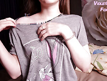 Humble girl Violetpurplefoxy experiences her real first-time orgasm with some nipple play