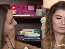 Cute Babes Talk About Themselves And Kiss