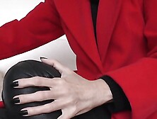 Lady Victoria Valente - Red Coat,  Black Leather Pants,  Beautiful Hands,  Black Fingernails,  Close-Ups,  Joi