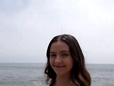 Innocent brunette on vacation turns out to be a whore