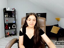 Very Cute Slim Busty Brunette Long Hair Webcam Tee