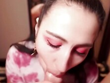 "Blonde MILF Sucks Her Man Off With Eyes Closed And A Smile On Face"