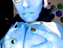 Busty Smurfette sucks and licks her eret blue nipples