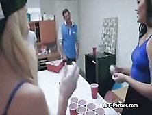 Naked Beer Pong Besties Sucking Cocks