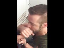 Hunk Gives Blowjob In A Public Restroom - Amateur Gay Porn