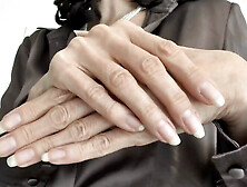 Beautiful Long Fingernails And Hand Shots In Silk Blouse