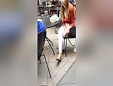 Kinky Voyeur Spots A Beautiful Teens Feet With Red Nail Polish In Public Restaurant