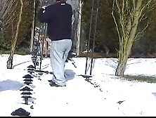 Naked Blonde Girl Outdoors on a Snowy Day