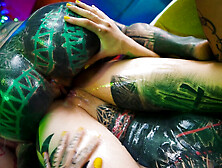 Punk Girls Fuck Tattooed Girl's Asshole with Dildo and Cum